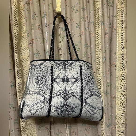 Parker & Hyde Silver Python and Grey Neoprene Stripe Tote - Picture 10 of 13